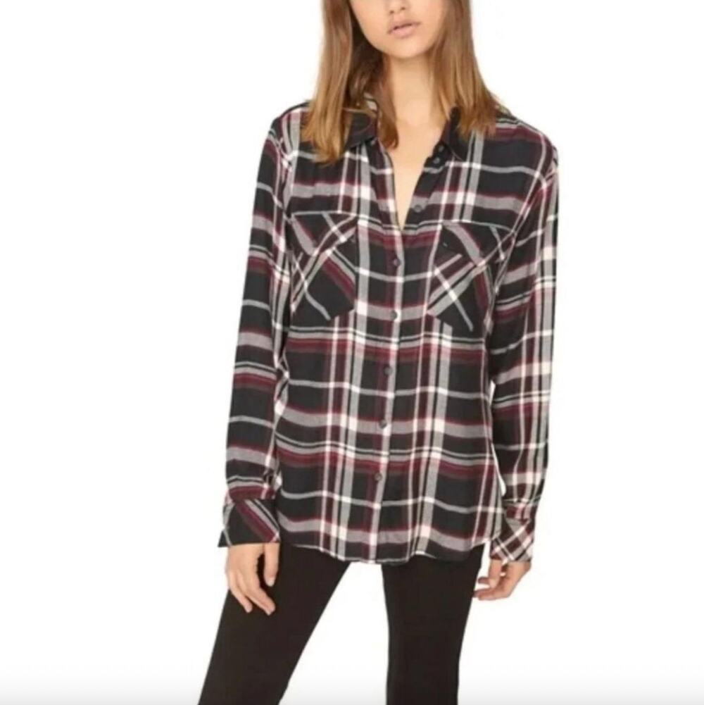 Sanctuary Plaid Button Up Shirt Size L Hipster Classic Outdoorsy Cozy Cabin
